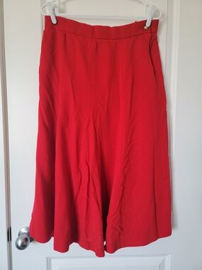 Vintage Jaeger Bold Red A-Line 100% Wool Flared Skirt